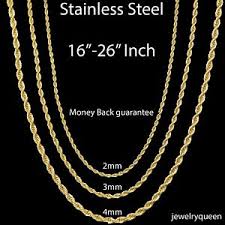 4.5 out of 5 stars. Stainless Steel Rope Chain Gold 16 26 Men Women Necklace 2 3 4 Mm Life Time Ebay