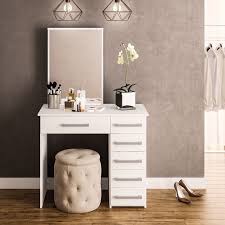 Boahaus Sofia Modern Vanity Table With Mirror And 6 Drawers White Finish Walmart Com In 2020 Modern Vanity Table White Dressing Tables Furniture