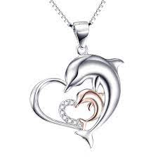 Rose Gold Necklace 925 Sterling Silver Two Tone Eternal Love Heart Double Dolphin Pendant With Chain 18 Cj12jnp90rd Dolphin Necklace Dolphin Jewelry Pendant