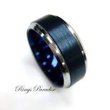Wedding Bands Blue Rings His And Her Engagement Rings Blue Tungsten Ring Men Women Tungsten Rings Blue Tungsten Ring Womens Tungsten Rings Rings For Men