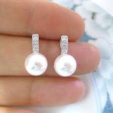 Paloma picasso®:olive leaf pearl earrings. Bridal Pearl Stud Earrings Swarovski 8mm Or 10mm Pearl Wedding Pearl Earrings Bridesmaids Gift Cubic On Luulla