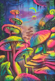 Mushrooms Fluorescent Painting Glow In Dark Uv Glow Painting Handmade Painting Psychadelic Art Trippy Painting Psychedelic Drawings