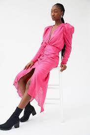 Ronny Kobo Astrid Plunging Puff Sleeve Midi Dress Puff Sleeve Midi Dresses Midi Dress Dresses