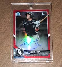 This baseball is authenticated by mlb. Ho Ly Crap Nick Madrigal Bowman Red Auto 5 Blowout Cards Forums