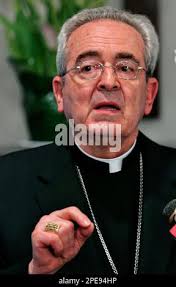 Cardinal Justin Rigali, Archbishop of Philadelphia, addresses a news  conference in Philadelphia, Saturday, April 2, 2005, in following the death  of Pope John Paul II. (AP Photo/George Widman Stock Photo