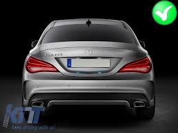 Rear Diffuser With Exhaust Tips And Side Decals Sticker Vinyl Dark Grey Suitable For Mercedes Cla W117 2013 2016 Sport Pack Carpartstuning Com