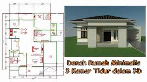 Beberapa desain dan denah ini tersedia ragam tipe rumah, kombinasi warna cat, dan luas tanahnya. Gambar Denah Rumah Minimalis 3 Kamar Tidur 3d Eps01 Youtube