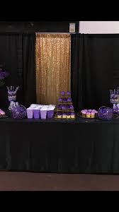 Purple balloon garland kit with purple and white balloons, purple tinsel curtain for wedding supplies decorations birthday party. Black Purple And Gold Candy Station For My Mother 60th Bday Party Black Party Decorations Black And Gold Party Decorations 40th Birthday Party Decorations