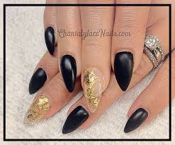 Simple Black And Clear Nails Black Matte Nails With Gold Leaf On Clear Nail Almond Acrylic Nails Designs Sculpted Gel Nails Almond Acrylic Nails