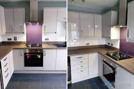 7 kitchen units set, white gloss and grey matt kitchen units junona 240cm. High Gloss Grey Gloss Real Kitchens