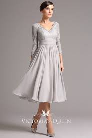 Tea Length Grey Vintage Lace Chiffon A Line Prom Dress Lacechiffon Tea Length Tea Length Cocktail Dresses Cocktail Dresses With Sleeves A Line Cocktail Dress