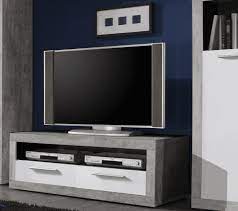 Two sliding doors and cable ports allow for simple installation and operation of entertainment equipment. Greystone White Gloss And Grey Tv Unit 120cm With Wall Shelf
