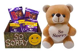 We have 15 effective apology gift ideas to keep the friendship strong. Sorry Gift For Girlfriend Handmade Box With 5 Chocolates With Teddy Bear Apology Gifts Sorry Chocolate Gifts