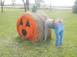 Halloween Hay Bale Pumpkin With Farmer Mooning Hay Bale Fall Decor Hay Bale Decorations Fall Door Decorations