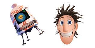 Cloudy With A Chance Of Meatballs Flint And Fldsmdfr In 2020 Weird Inventions Cartoon Flint Lockwood