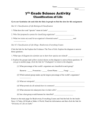 Classification Of Life Worksheet