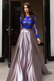 A Line Royal Blue Two Piece Long Sleeve Lace Top Prom Dresses Ok614 Top Prom Dresses Piece Prom Dress Prom Dresses With Sleeves