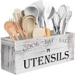 Suli Soporte extra grande para utensilios de cocina con 4 compartimentos,  organizador de utensilios de madera para encimera de cocina, decoración de  ...