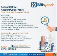 Lowongan kerja terbaru lainnya : Lowongan Kerja Pt Bank Bri Syariah Tbk Minimal D3 S1 Semua Jurusan Deadline 31 Maret 2019 Rekrutmen Lowongan Kerja Bulan Juni 2021