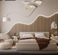 Curved Wood Fluted Ribbed Wall Panels With Upper Curved Design Panels & Bed Frames - Any Size! Custom - DWU55 - 5 ft W x 8 ft H