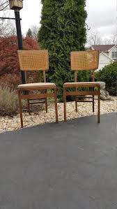 Pair Folding Chairs Vintage Wood And Cane Back Stakmore Etsy Vintage Wood Folding Chair Outdoor Furniture Sets