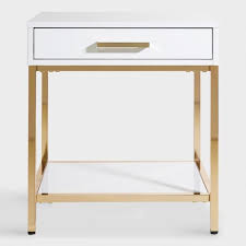 White And Gold Reid Accent Table With Drawer White And Gold Nightstand