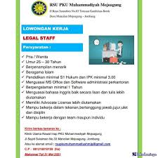 Check spelling or type a new query. Rs Pku Muhammadiyah Mojoagung Membuka Lowongan Pekerjaan Dengan Posisi Legal Staff Di Bulan Mei 2021