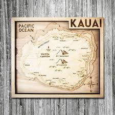 Kauai Hi Wood Map 3d Topographic Wood Chart