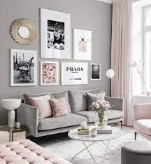 Fashionable Gallery Wall Black White Posters Pink Tones Golden Frames Gallery Wall Inspiratio Pink Living Room Living Room Decor Apartment Room Ideas Bedroom