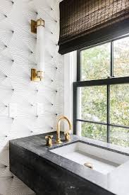 Black And Gold Bathroom Vanity Stunning Black And Gold Bathroom Boasts A Black Roman Shade Hung From A Black Window Over A Black White Marble Bathrooms Black And Gold Bathroom Black Bathroom