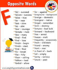 But there is one crucial element that doesn't appear. Alphabetical Opposite Word List F English Grammar Here