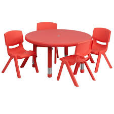 33 Round Adjustable Plastic Activity Table Set W 4 School Stack Chairs Flash Furniture Activity Table Kids Table And Chairs