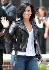 Famsous Singer Demi Lovato Black Leather Jacket Top Celebs Jackets Black Leather Jacket Demi Lovato Hair Demi Lovato Style