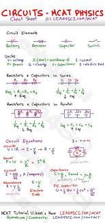 Circuits In Mcat Physics Study Guide Cheat Sheet Jpg 1 069 2 258 Pixels Physics And Mathematics Mcat Study Physics Formulas