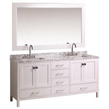 Design Element London 72 In W X 22 In D Bath Vanity In White With Marble Vanity Top In White With White Basins Dec082b W The Home Depot Marble Vanity Tops Double