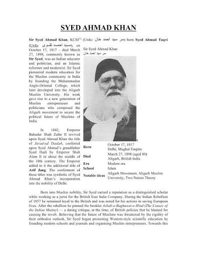Sir Syed Ahmad Khan: A Reformist Legacy | PDF | Religion And Belief | Politics (General)