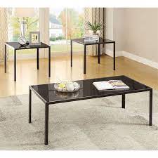 A coaster is a necessity to keep coffee tables from looking like the lunar surface, this set of 6 will ensure you aren't dealing with unsightly condensation rings. Coaster 3 Piece Glass Top Coffee Table Set In Black 720457