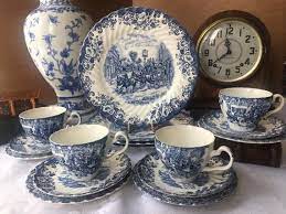johnson brothers coaching scenes blue service for 4 made in etsy blue white decor blue decor blue and white china