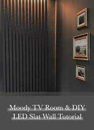 Let's get this party started!!! Moody Tv Room And Diy Led Slat Wall Tutorial