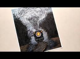 Black And White Snowy Train Step By Step Acrylic Painting For Beginners How To Draw A Train Youtub Canvas Drawings Painting Acrylic Painting For Beginners