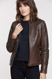 Virginia Reversible Lambskin Leather And Quilted Moto Jacket Overland Leather Jackets Women Stylish Outerwear Brown Leather Jacket