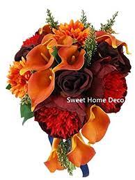 Calla lily and daisy wedding bouquets. Sweet Home Deco Silk Peony Rose Calla Lily Daisy Mixed Wedding Bridal Bouquet Bridesmaid Bouquet Boutonniere Burgundy Orange Burgundy Orange Cascading Bouquet Buy Online In Bahamas At Bahamas Desertcart Com Productid 153313638