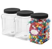 Half Gallon Large Clear Empty Square Plastic Storage Jars with Wide Mouth  and Easy Grip Hand