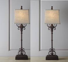 Tuscan Style S 2 Scrolling Wrought Iron Table Buffet Lamp Rustic Brown Pair Set Ebay Buffet Lamps Rustic Lamps Lamp