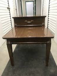 Vintage mid century mersman 7640 2 tier mahogany wood step end coffee tables. Vintage Mersman Top Step End Table Formica Single Drawer Dark Brown Ebay