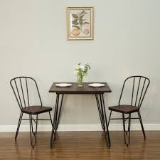 5 out of 5 stars. Glitzhome Farmhouse Industrial Elm Wood Steel Dining Set 1 Table And 2 Chairs Overstock 21028813