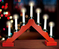 Amazon Com Christmas Concepts Christmas Red Wooden Candle Bridge With Warm White Led Lights Battery Operated Home Kitchen