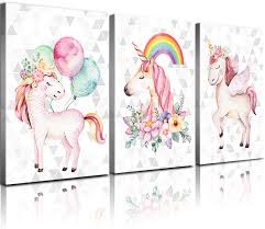 Collections for whatever they're into, featuring items made with thoughtful materials at. Amazon Com Unicorn Decor For Girls Room Pink Unicorns Canvas Wall Art Kids Bedroom Bathroom Home Decoration Accessories 12 X 16 3 Pcs Sets Rainbow Balloon Prints Pictures Cute Horse Painting Teen Nursery Poster