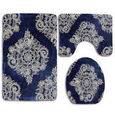 Find stockbilleder af marbled paper ink pattern deep indigo i hd og millionvis af andre royaltyfri stockbilleder, illustrationer og vektorer i shutterstocks samling. Cream Floral Moroccan On Deep Indigo Ink 3 Piece Bathroom Rugs Set Bath Rug Contour Mat And Toilet Lid Cover Buy From 26 On Joom E Commerce Platform