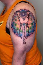 Elephants are called as the largest land animals on earth. Tattoo Uploaded By Holly Hunt Elephant Tattoo The True Spirit Of The Elephant Color Background And Trunk Art To Represent The Chakaras Translucent Ears To Give A Ghost Feeling Elephant